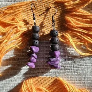 Purple and Black Beaded Earrings